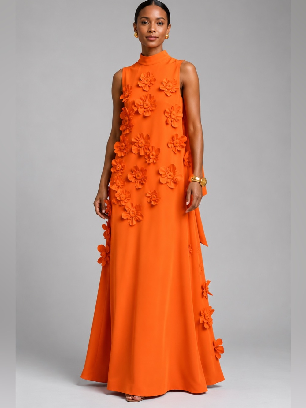 NWT Boutique Orange 3D Floral
Appliqué Maxi Dress Size 10